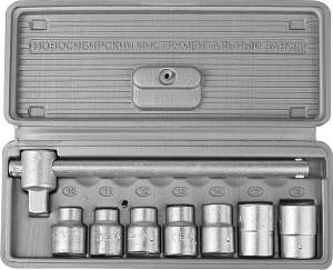 НИЗ Шоферский инструмент №1, 8 предм., 1/2″, набор торцовых головок в пластиковом кейсе (2761-10)