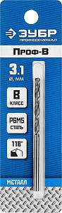ЗУБР ПРОФ-В, 3.1 х 65 мм, сталь Р6М5, класс В, сверло по металлу, Профессионал (29621-3.1)